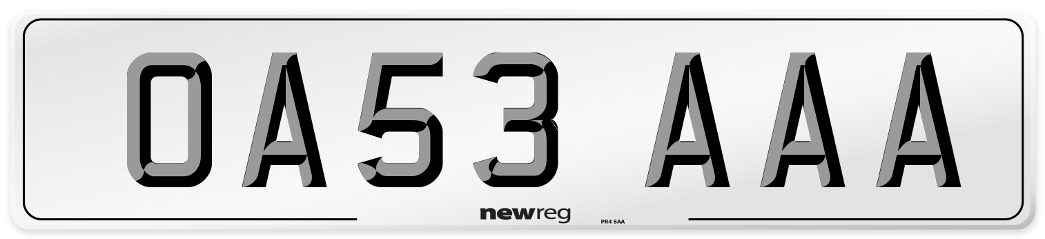 OA53 AAA Number Plate from New Reg